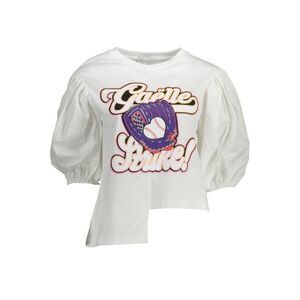 Gaelle Paris Graphic Print Tee Asymmetric Women White Tops & T-Shirts